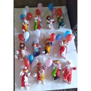 Vintage Christmas Ornaments Clowns with Balloons made in Taiwan Lot of 12